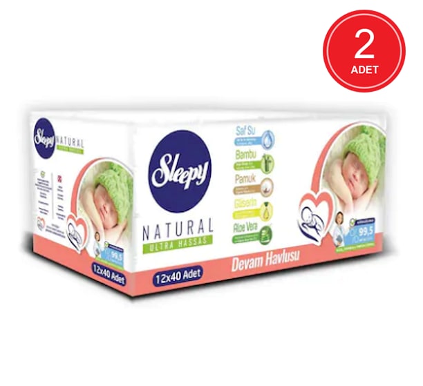 Sleepy Natural Ultra Hassas Devam Havlusu 2 x 12'li Paket 960 Yaprak