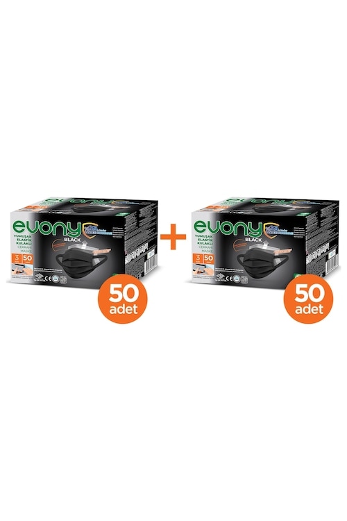 Evony Black Elastik Kulaklı Siyah Maske 100 Adet