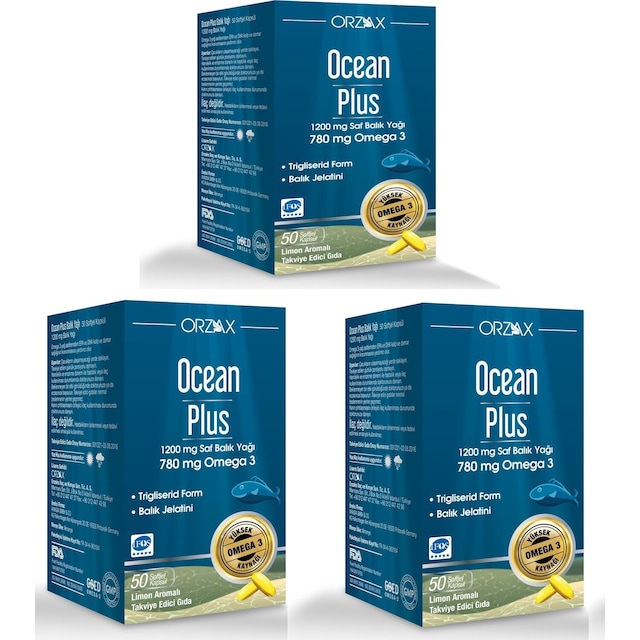 Ocean Plus Omega 3 1200 mg 50 Kapsül Balık Yağı  3 Kutu