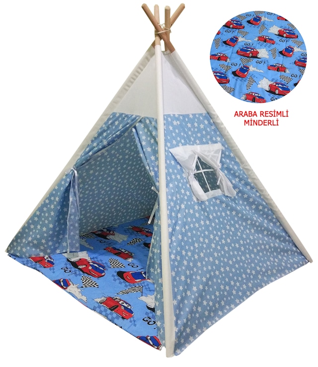 Doğal Pamuk Çocuk Oyun Çadırı Kızılderili Çadır Oyun Evi Minderli