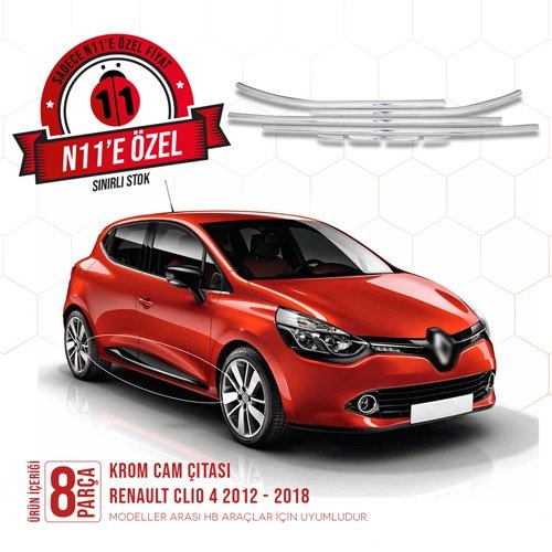 Renault Clio 4 Krom Cam Çıtası 8 Parça 2012 -2018 / HB