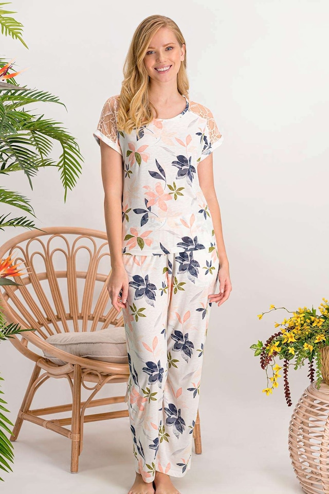 Arnetta Lilies Krem Omuz Dantelli Bisiklet Yaka Kısa Kollu