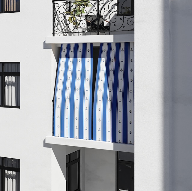 Balkon Güneşlik Perdesi Bağcıklı Korniş Düğmeli Balkon Brandası