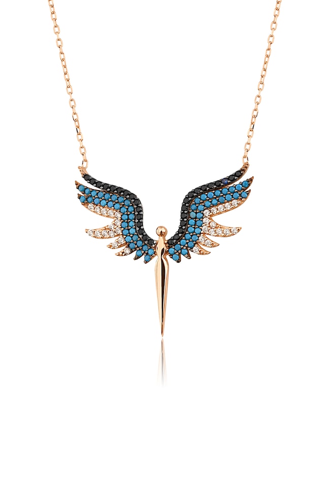 Kadın Melek Model Zirkon Taşlı 925 Ayar Gümüş Kolye