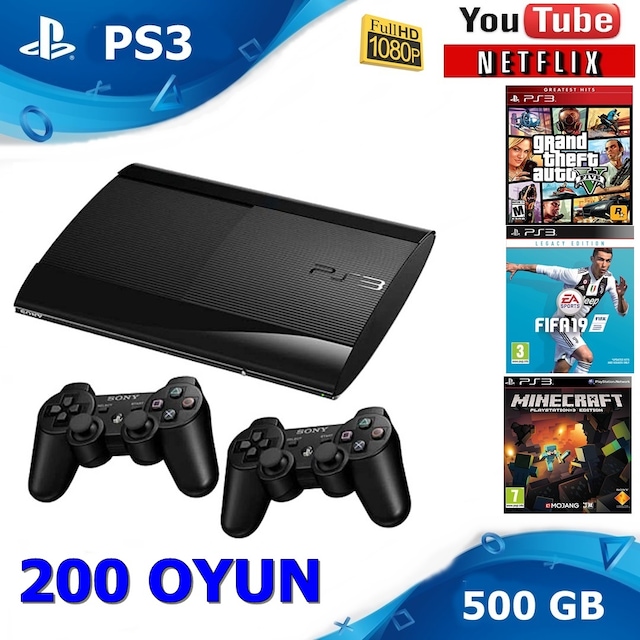 PS3 Sony 500 GB Konsol+200 OYUN+2 KOL|TEŞHİR|