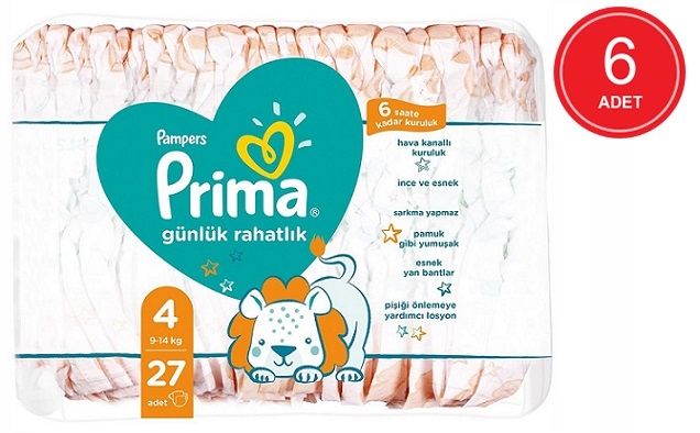Prima Pampers Günlük Rahatlık Bebek Bezi 9-14 KG 4 Beden 6 x 27 Adet