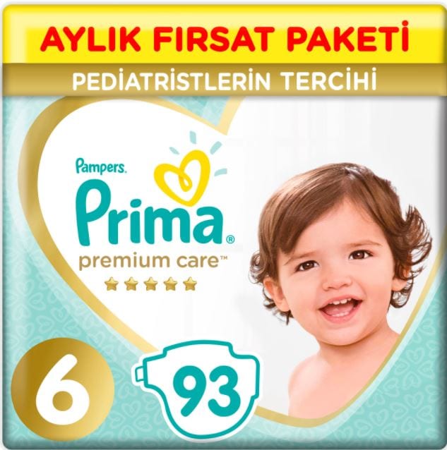 Prima Pampers Premium Care Aylık Fırsat Paketi Bebek Bezi 13+ KG 6 Beden 93 Adet