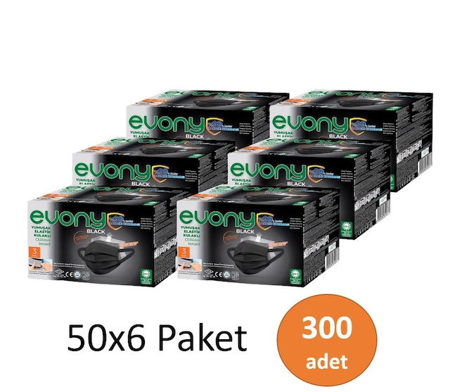 Evony Siyah Elastik Kulaklı Maske 300 Adet