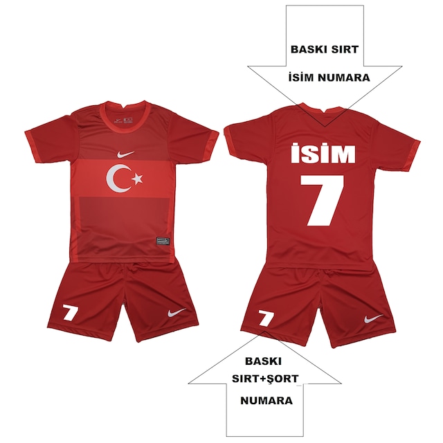 3D TÜRKİYE MİLLİ TAKIM ÇOCUK FORMA+ŞORT SÜPER LOĞOLAR NAKIŞ İŞL.