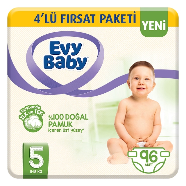 Evy Baby Bebek Bezi 5 Numara Junior 4'lü Fırsat Paketi 96 Adet