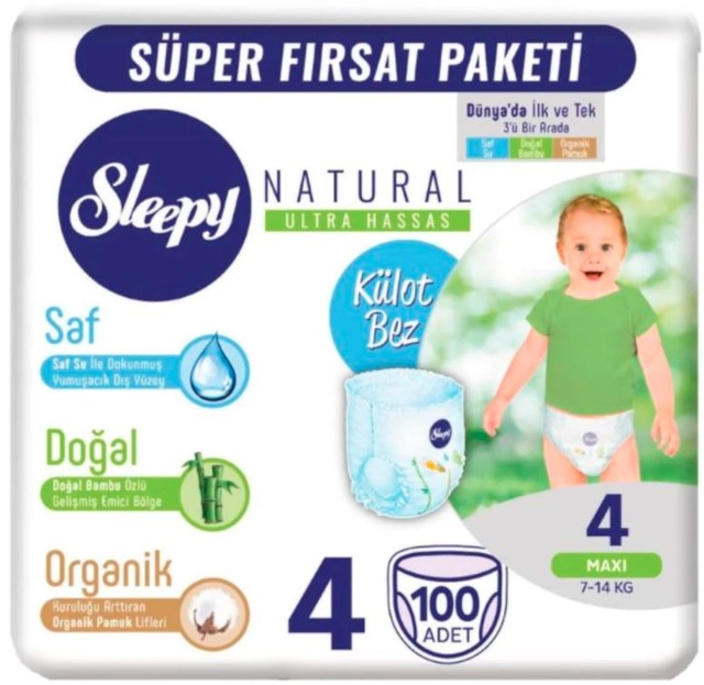 Sleepy Natural Külot Bez 4 Numara Maxi Süper Fırsat Paketi 100 Adet