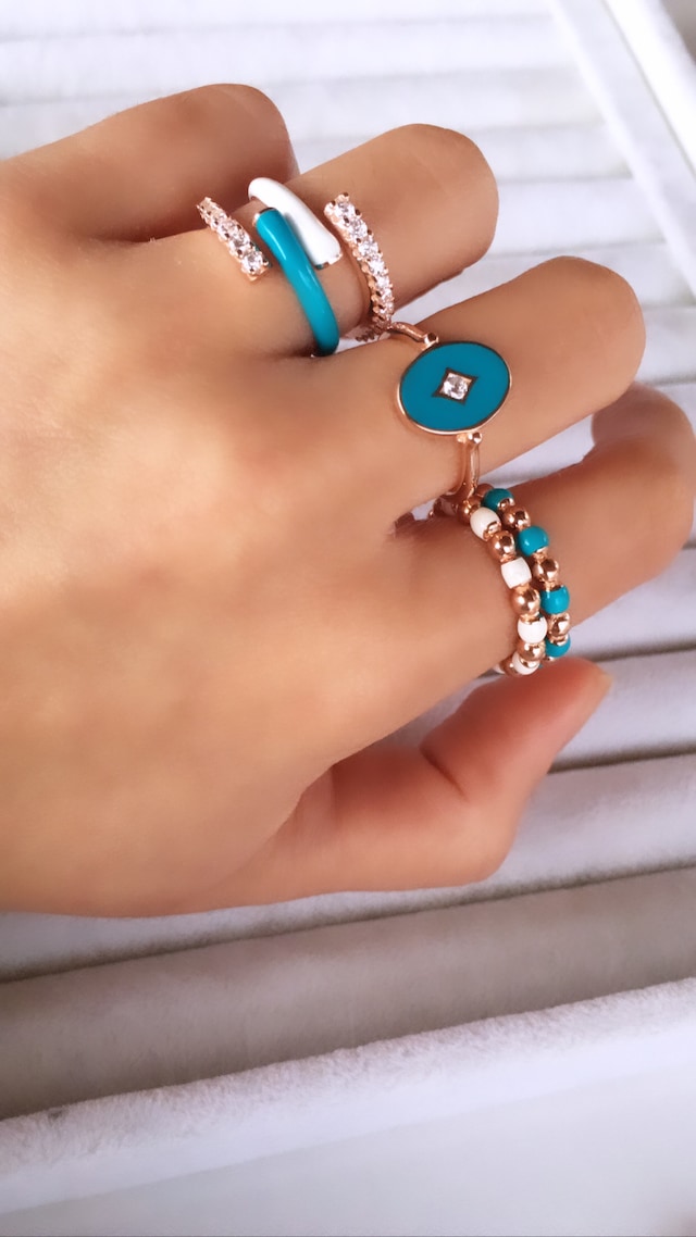 Gümüş Turkuaz Mineli Boğumlu Yüzük