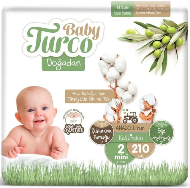Baby Turco Doğadan Bebek Bezi 2 Numara Mini 210 Adet