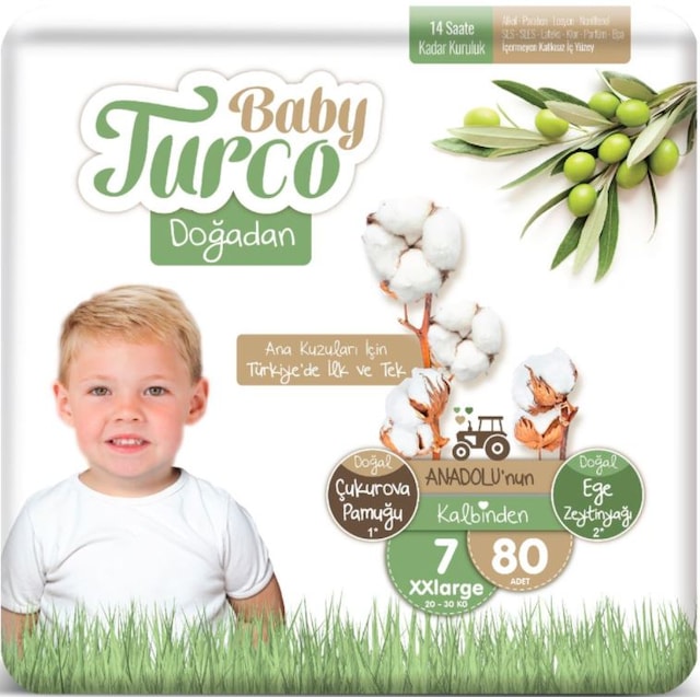 Baby Turco Doğadan Bebek Bezi 7 Numara XXlarge 80 Adet