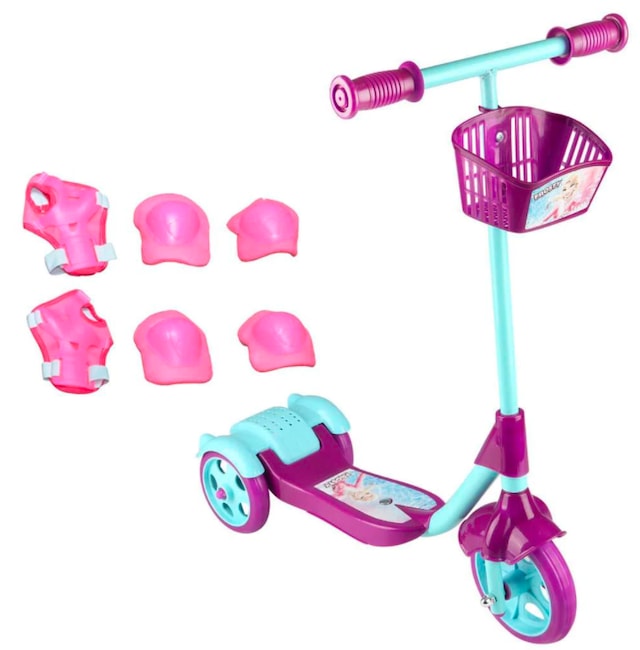 Sepetli 3 Tekerlekli Frenli Çocuk Scooter + 6 Parça Koruyucu Set