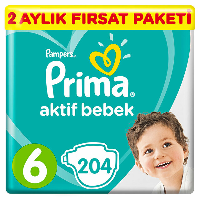 Prima Bebek Bezi Aktif Bebek 6 Beden Ekstra Large 2 Aylık Fırsat Paketi 204 Adet