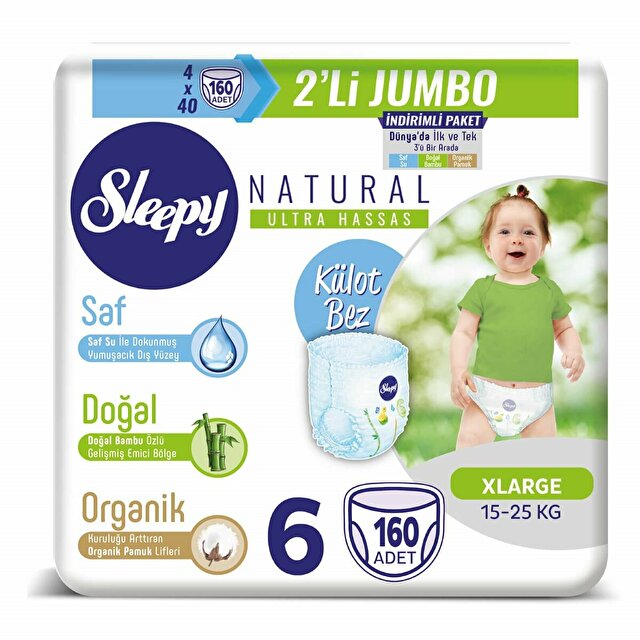 Sleepy Natural Külot Bez 6 Numara Xlarge 2'li Jumbo 160 Adet