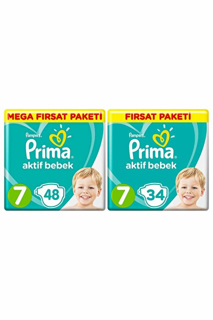 Prima Mega Fırsat Paketi Bebek Bezı 7 Beden 48 Adet + Fırsat Paketi Bebek Bezı 7 Beden 34 Adet