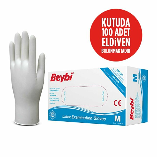 Beybi Lateks Pudralı Muayene Eldiveni 100 Adet