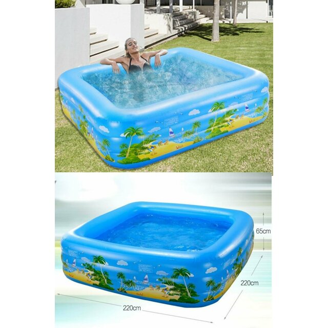 Şişme Yüzme Havuzu,220x220x65cm Çocuklar Yetişkinler Tam Boy Aile