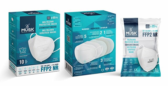 Musk FFP2 N95 Koruyucu Maske Beyaz 10'lu 5 Paket (50 Adet)