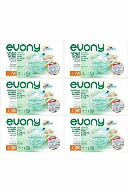 Evony Yumuşak Elastik Kulaklı Cerrahi Maske 300 Adet (50 X 6 Pake