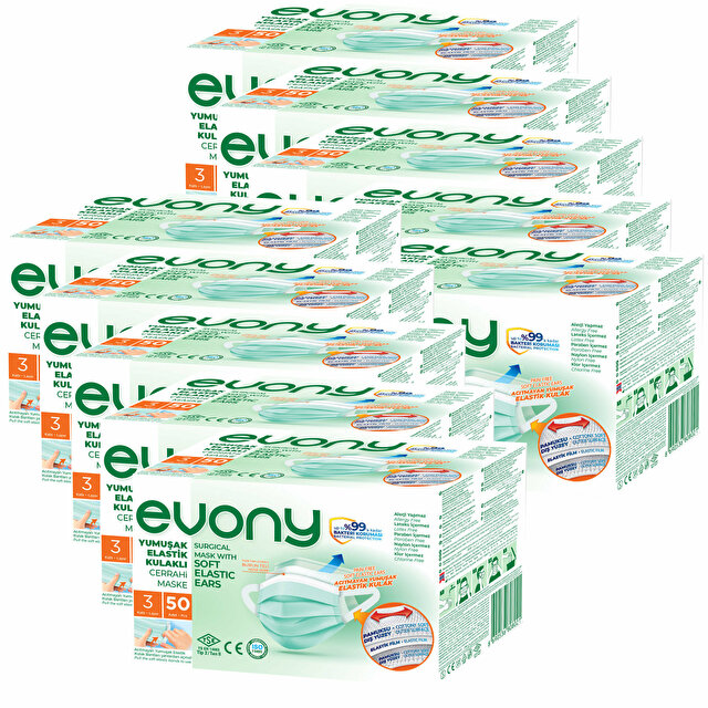 Evony Yumuşak Elastik Kulaklı Cerrahi Maske 50x10 500 Adet