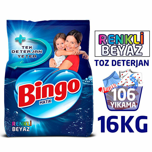 Bingo Matik Renkli & Beyaz Toz Çamaşır Deterjanı 2 x 8 KG