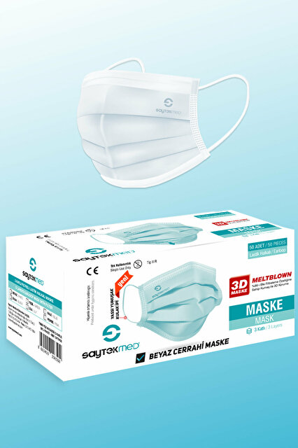 SaytekMed, Meltblown Filtreli, Beyaz Cerrahi Maske 50 Adet/1 Kutu