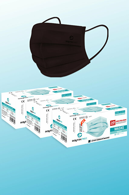 SaytekMed, Meltblown Filtre, Siyah Cerrahi Maske 150 Adet/3 Kutu