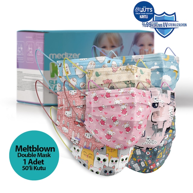 Medizer MELTBLOWN KIZ ÇOCUK Maske 50 Ad - 10'ar Ad 5 Des...