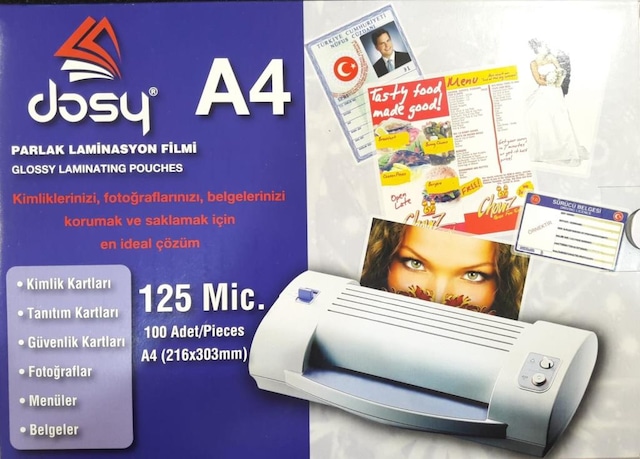 Dosy Laminasyon Filmi A4 125 Mic 100'lü 1 Paket