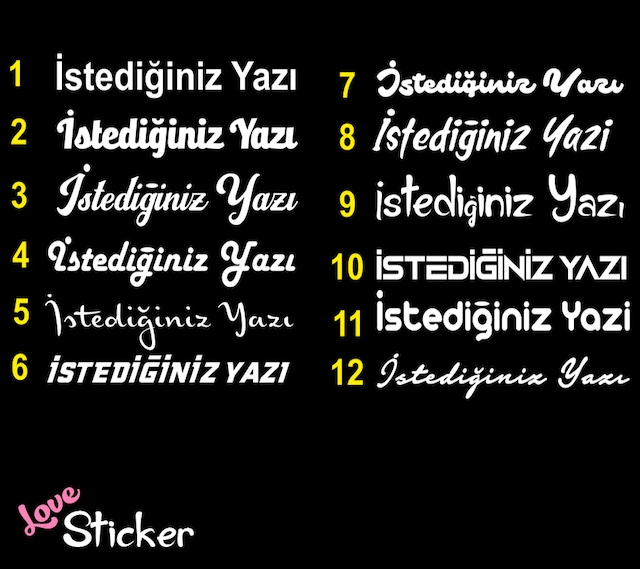 İsim, Yazı Oto Sticker, Araba Sticker