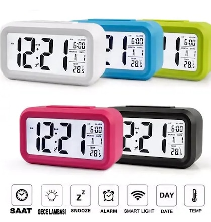 New Akıllı Dijital Masa Saati Alarmlı Karanlık Sensörlü Fotoselli