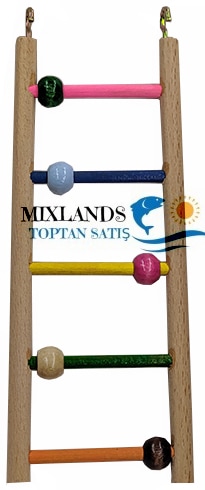 Renkli Ahşap Muhabbet Kuşu Merdiveni 5 Basamaklı 21 cm