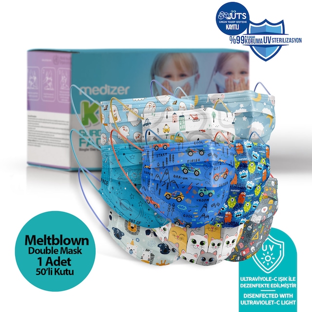 Medizer Full Ultrasonik ERKEK ÇOCUK Maske 50 Ad - 10ar Ad 5 Desen