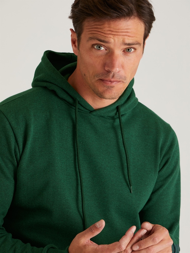 ZÜMRÜT YEŞİLİ KAPÜŞONLU KANGURU CEPLİ ERKEK SWEATSHIRT - SLIM FIT