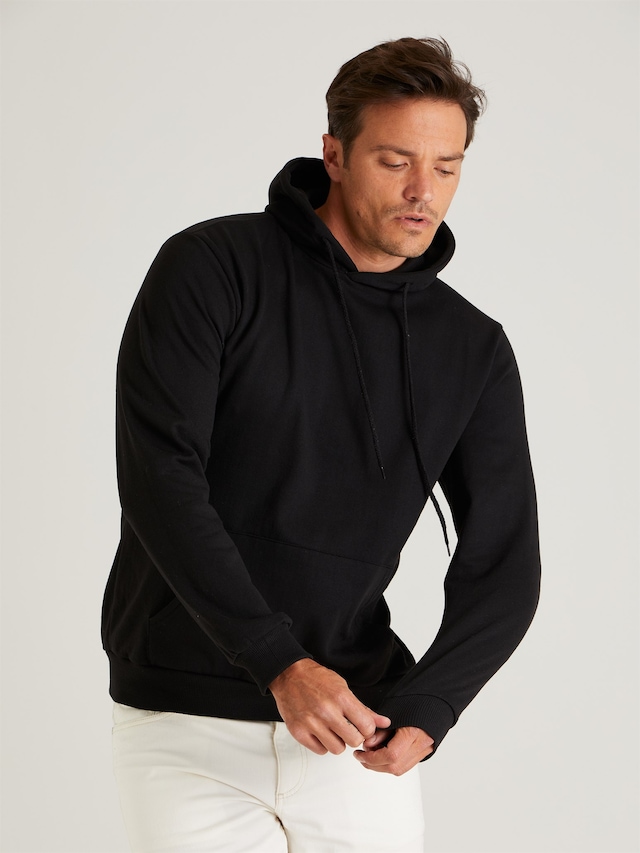 SİYAH KAPÜŞONLU KANGURU CEPLİ ERKEK SWEATSHIRT SLIM FIT, En Çok Satan