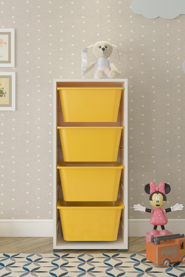 4 Derin Sepetli Sarı Çok Amaçlı Oyuncak Dolabı