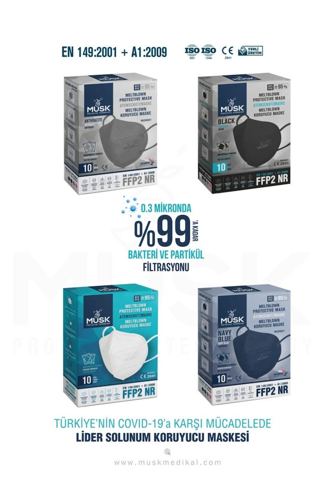 Musk FFP2 N95 Koruyucu Maske 4 RENK 4 KUTU 40ADET