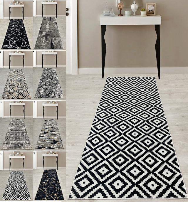 Siyah Beyaz Kesme Halı-Yumuşak Yüzey-Kaymaz Taban Yolluk Halı