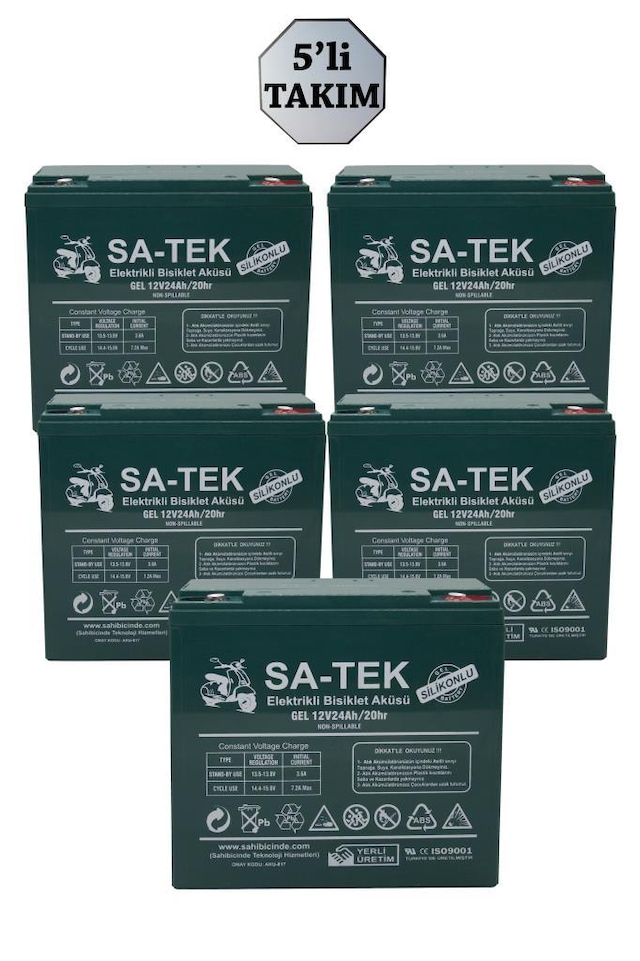 SA-TEK 5'li SET 12V 24 AH AKÜ ELEKTRİKLİ MOTORSİKLET AKÜSÜ JEL AK