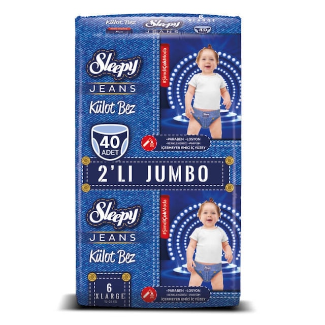 Sleepy Jeans Külot Bez 6 Numara Xlarge 2'li Jumbo 40 Adet