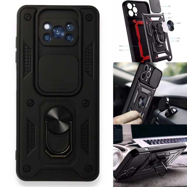 Xiaomi Poco X3 Pro - X3 NFC Kılıf Zırhlı Kamera Sürgülü Lüx Kapak