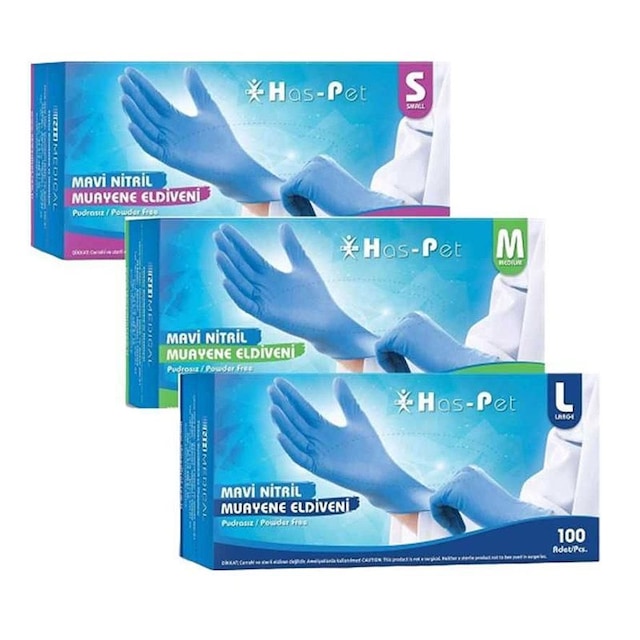 Haspet Mavi Nitril Pudrasız Muayene Eldiveni 100'lü