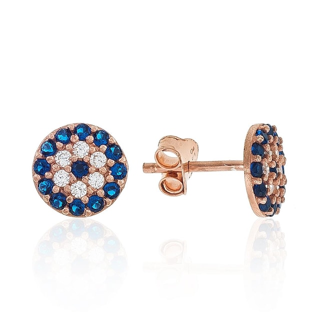 Gümüş Pazarım Yuvarlak Nazar Boncuğu Motifli Minimal Gümüş Küpe