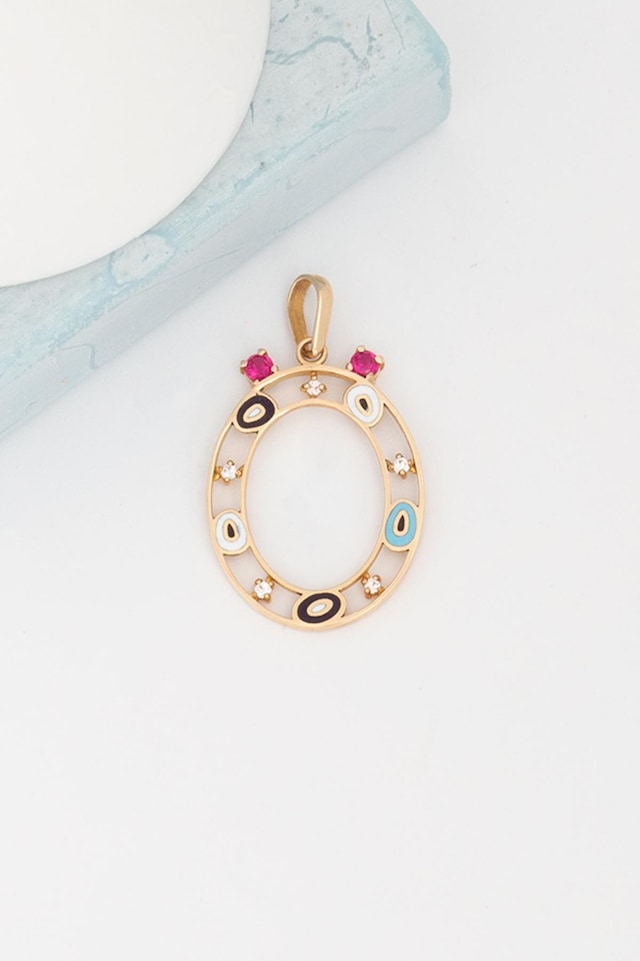 14 Ayar Altın Ö Harfli Nazar Boncuklu Göz Kolye Ucu