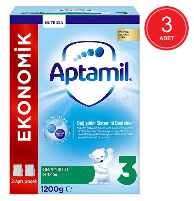 Aptamil 3 Ekonomik Paketli Devam Sütü 9 - 12 Ay 3 x 1200 G