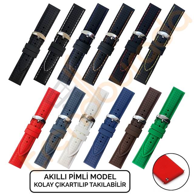 18mm-20mm-22mm-24mm Dikişli Spor Silikon Saat Kordonu Kayışı