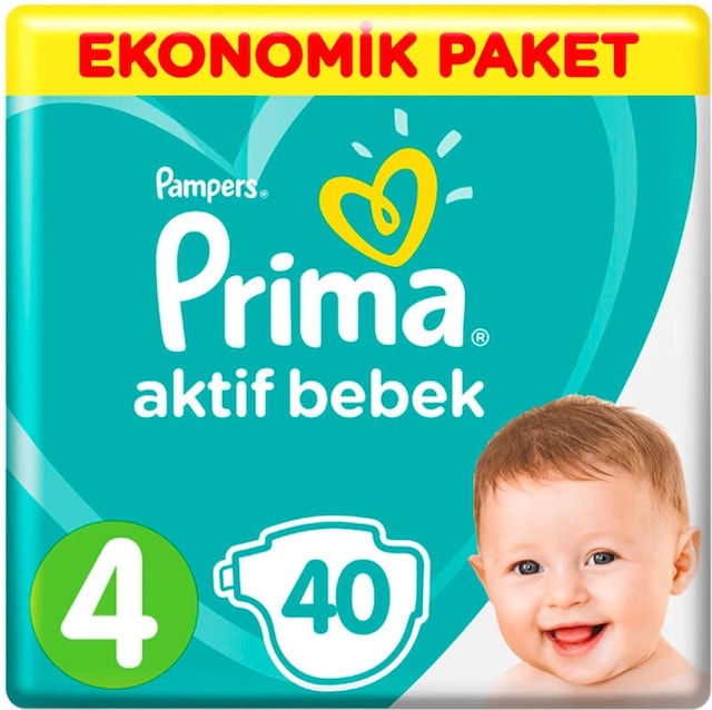Prima Pampers Aktif Bebek Ekonomik Paket Bebek Bezi 9-14 KG 4 Beden 40 Adet